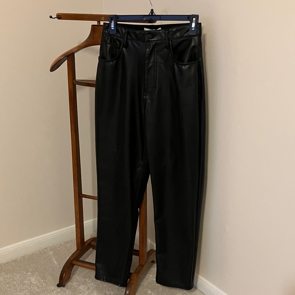 Abercrombie & Fitch Vegan Leather Ultra High-Rise Ankle Straight Pants